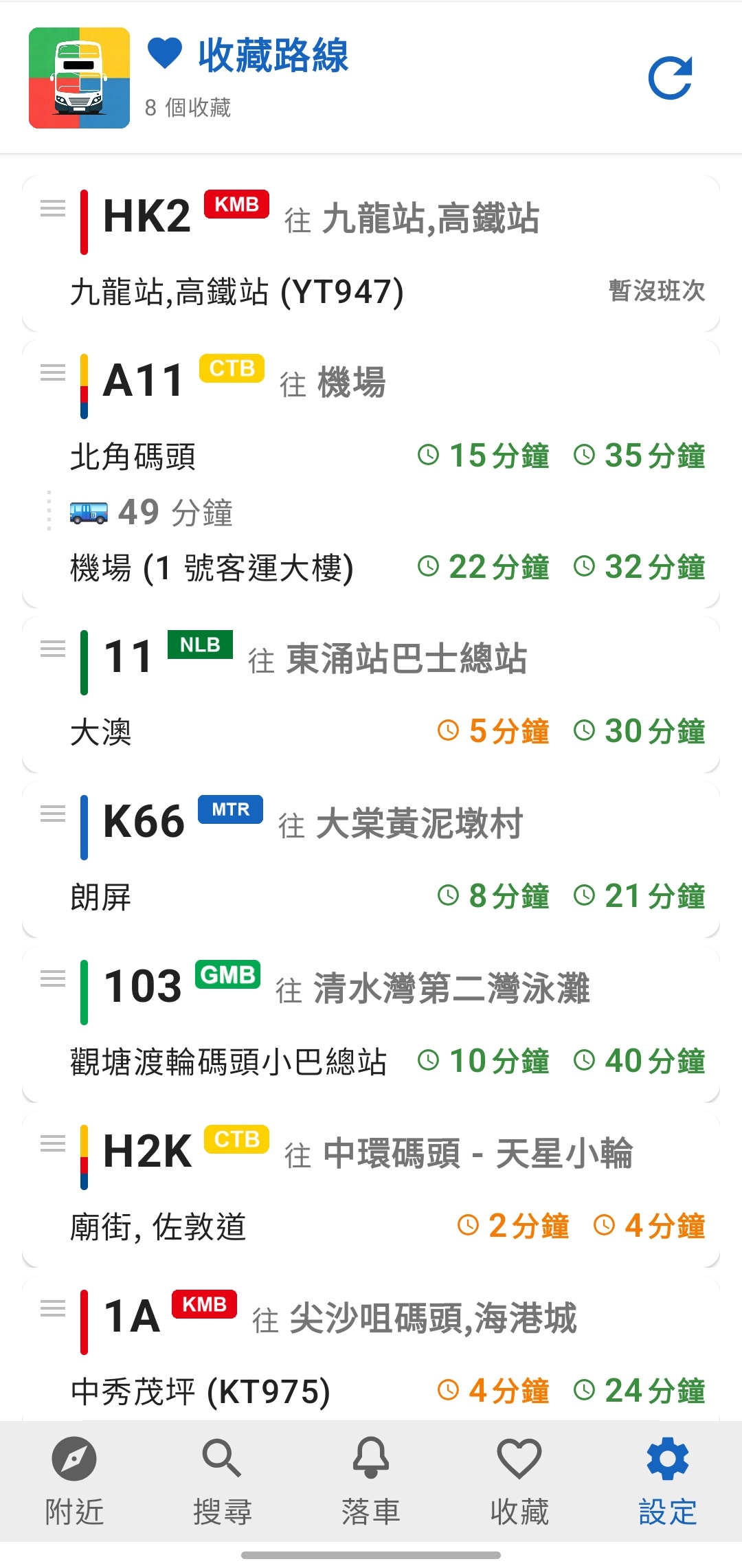 HKBusEasy App Screenshot - Favorites