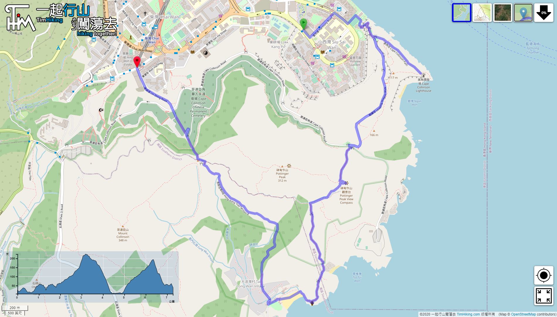 「Cape Collinson Path, Leaping Dragon Walk Tai Long Wan」路線Map