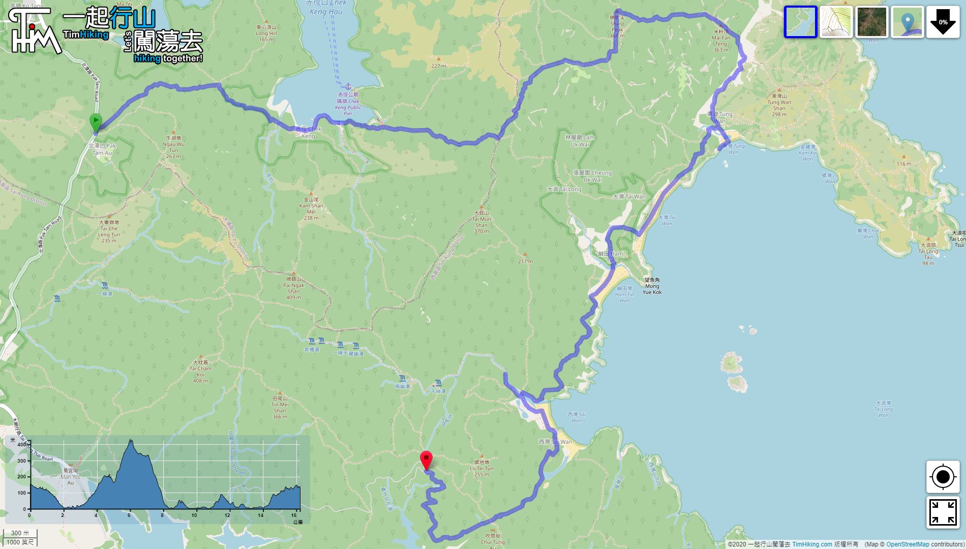 「Sharp Peak, Mai Fan Teng Sheung Lok Four Pools」路線Map