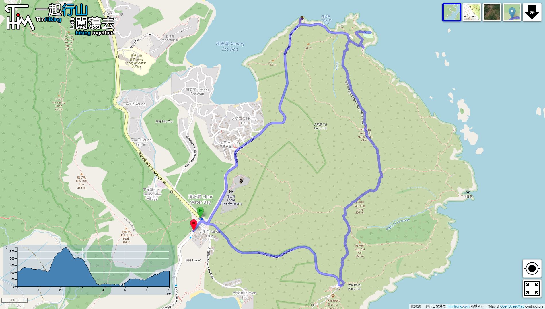“龙虾湾郊游径 (2018旧线)”路线地图