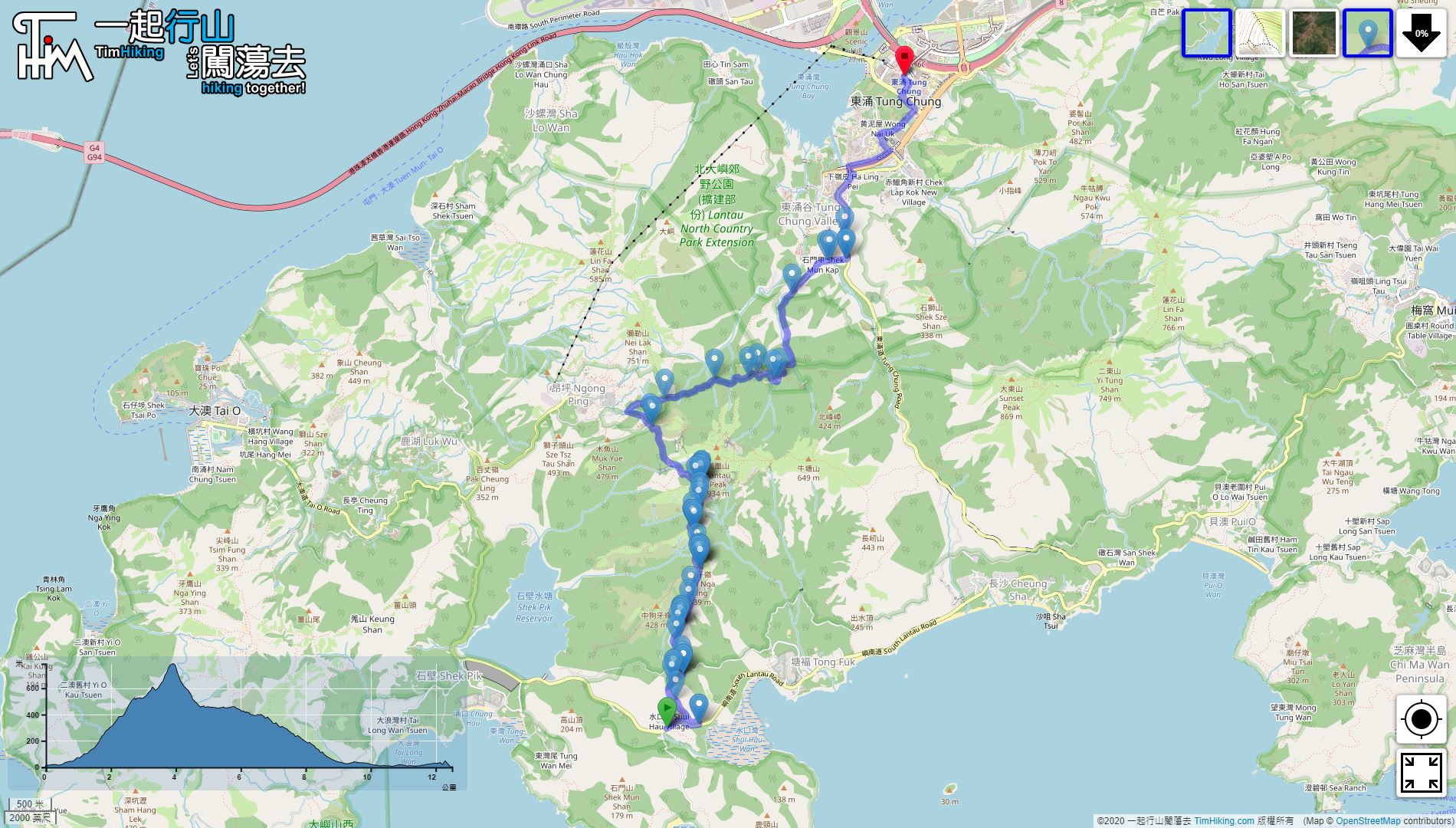 「Tung Kau Nga Ridge, Kau Nga Ling Fat Mun Ancient Trail」路線Map