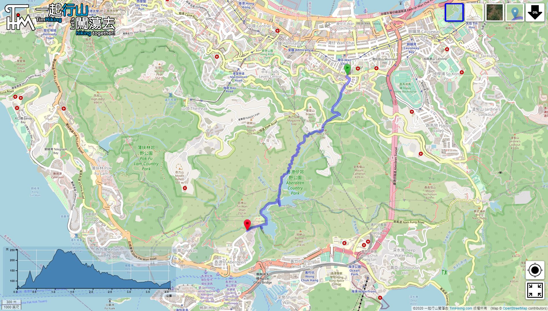 「灣仔自然徑 香港仔水塘」路線地圖