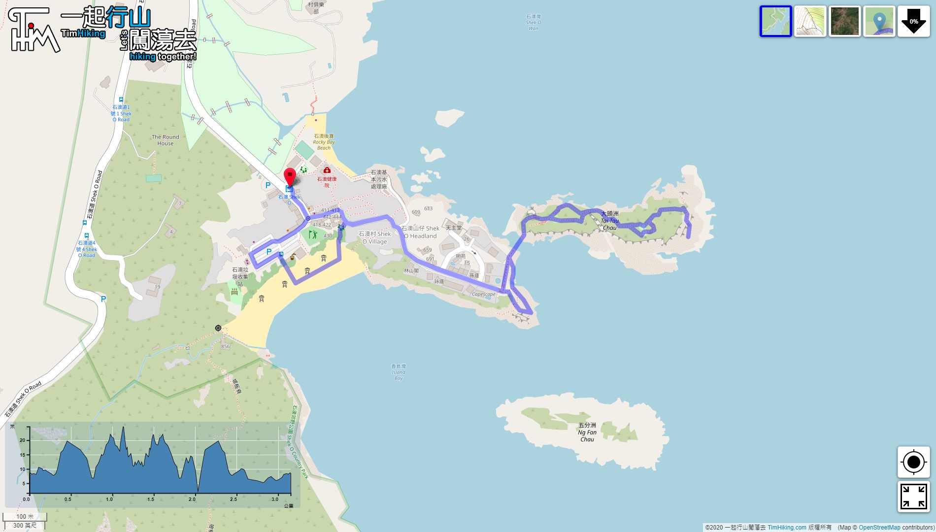 「Lovers Bridge Shek OTai Tau Chau」路線Map