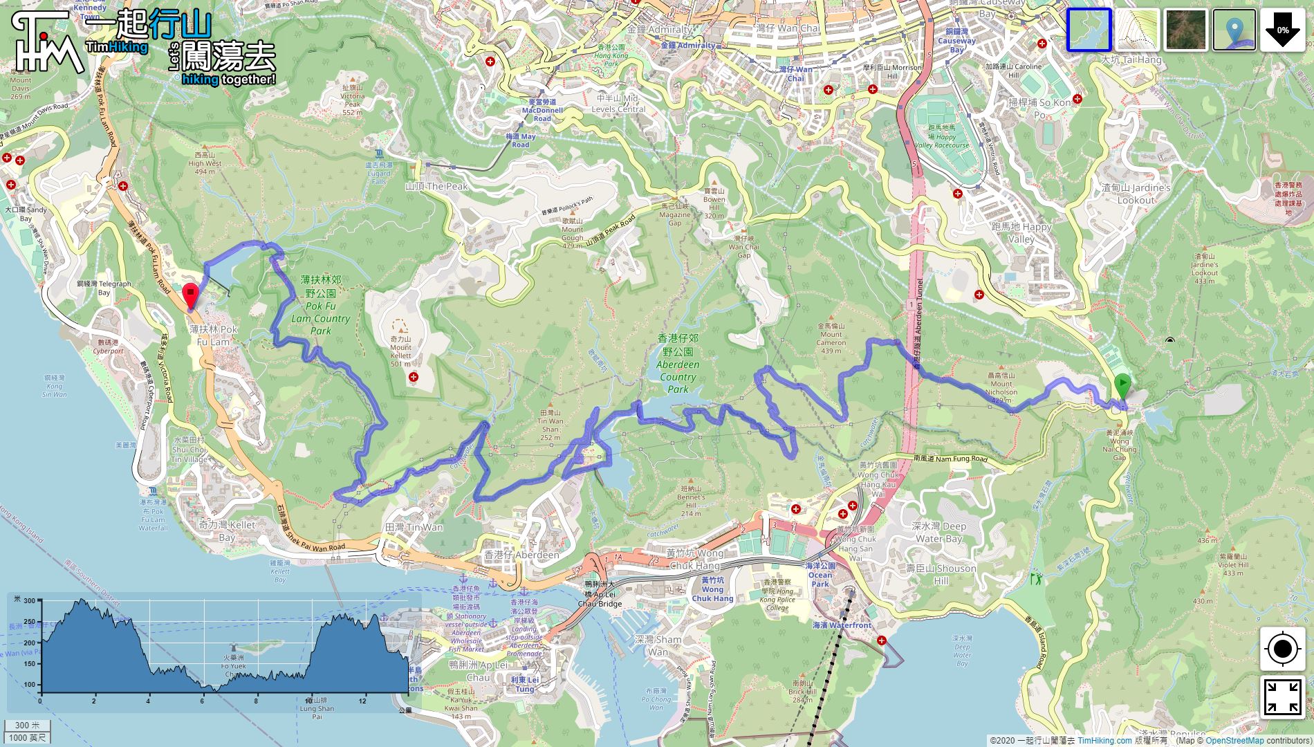「Pok Fu Lam Four Reservoirs」路線Map