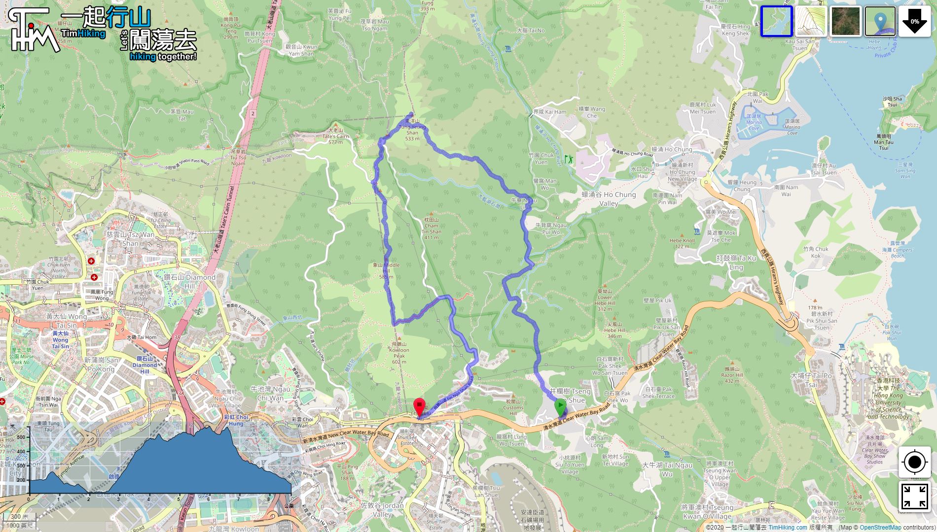 「Tung Yeung Shan, Middle Hill」路線Map