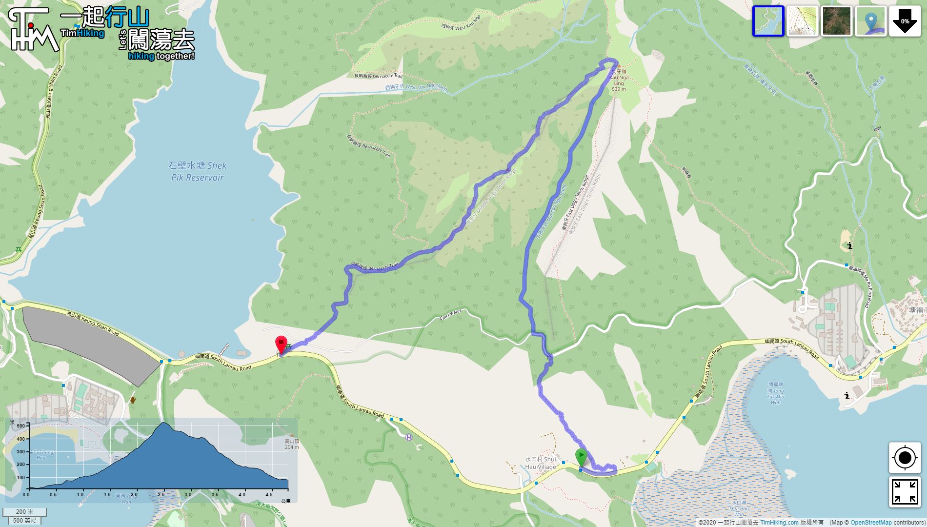 「Tiger Roar Rock River Chung Kau Nga Ridge」路線Map