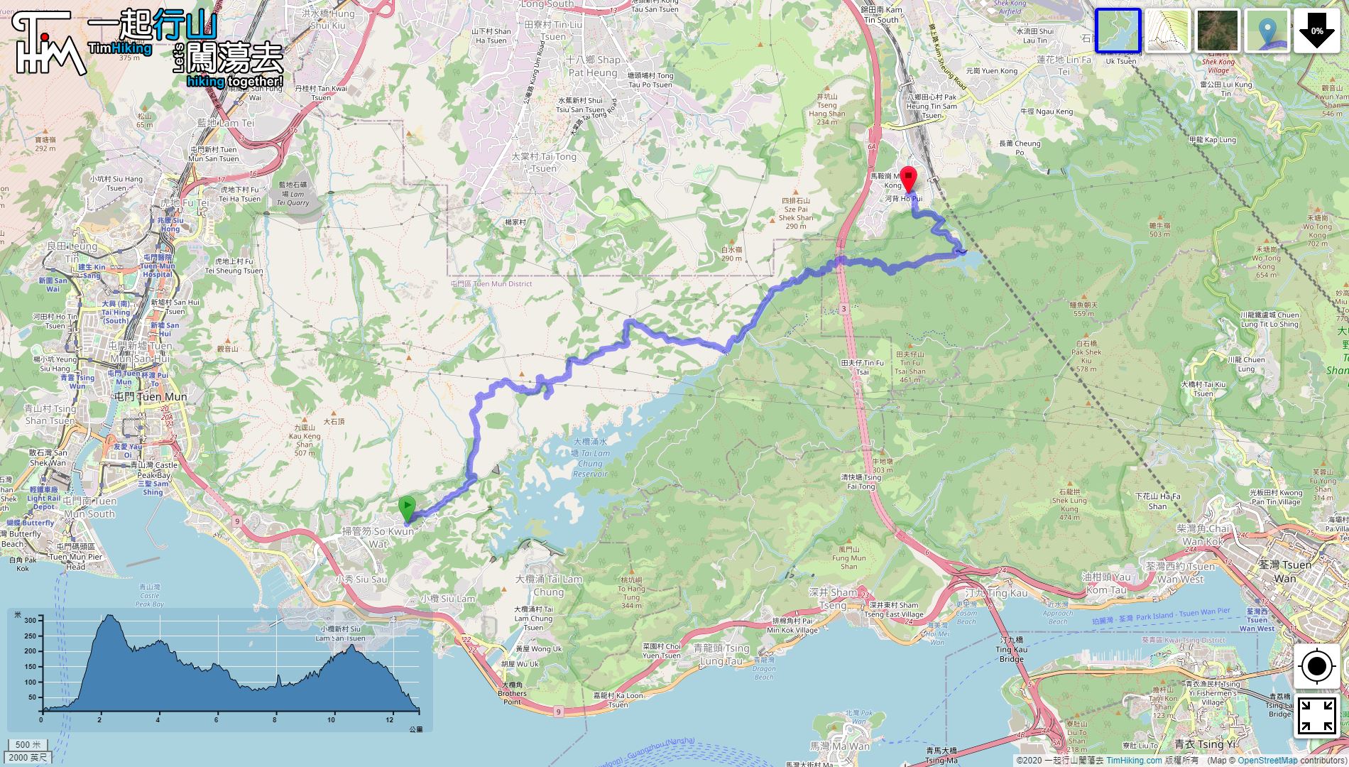 「Tai Lam Chung Reservoir, Ho Pui Reservoir」路線Map