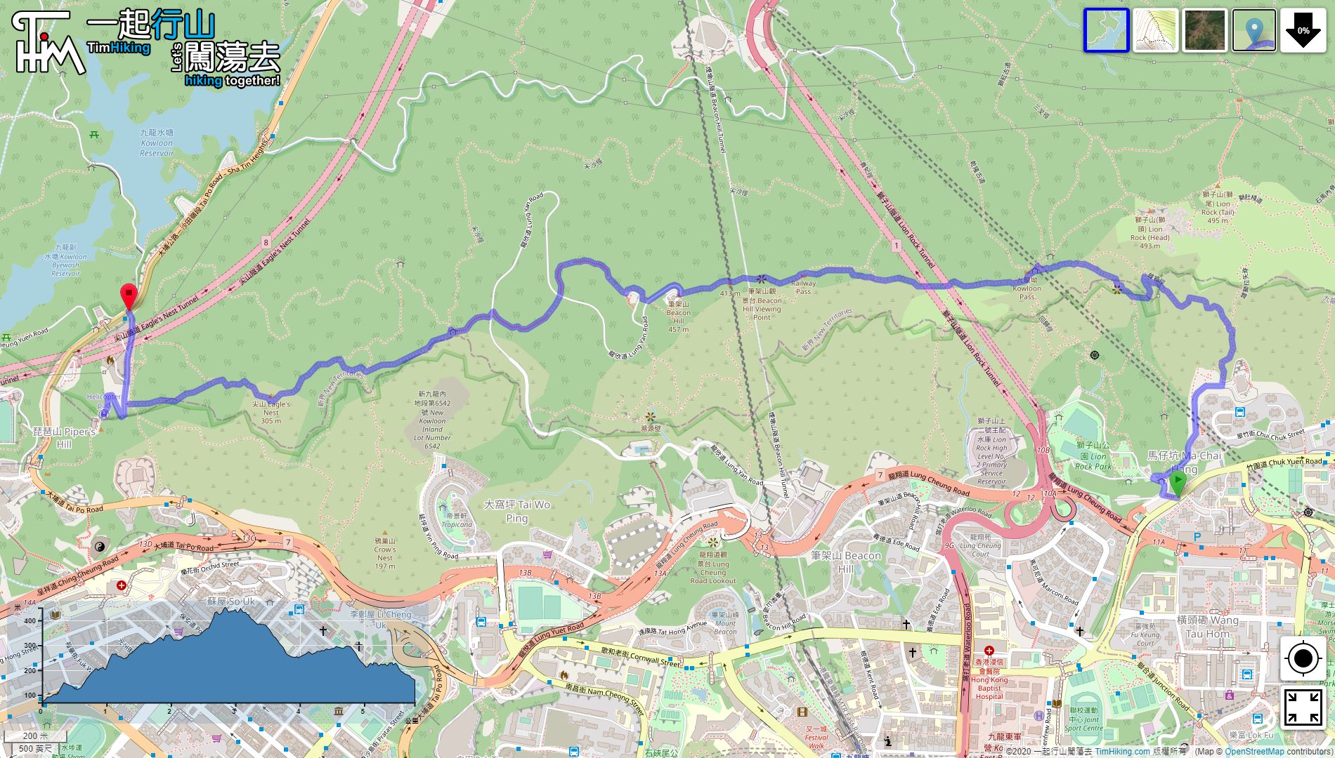 「Hum Sze Lak Chi Ridge, Eagle's Nest Piper's Hill」路線Map