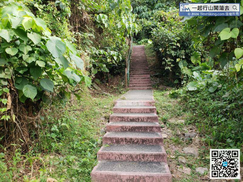 The first section of the mountain trail is built by steps,