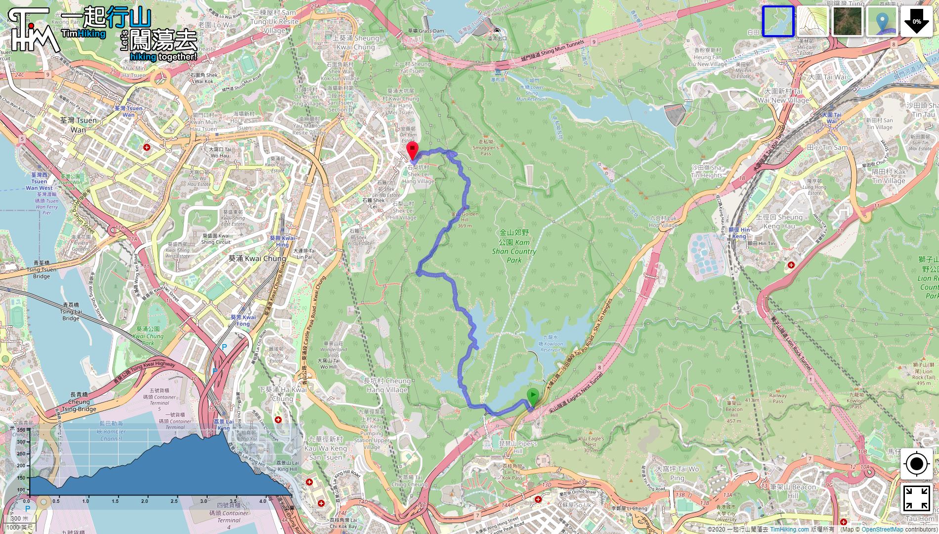 「Shek Lei Pui Reservoir, Golden Hill」路線Map