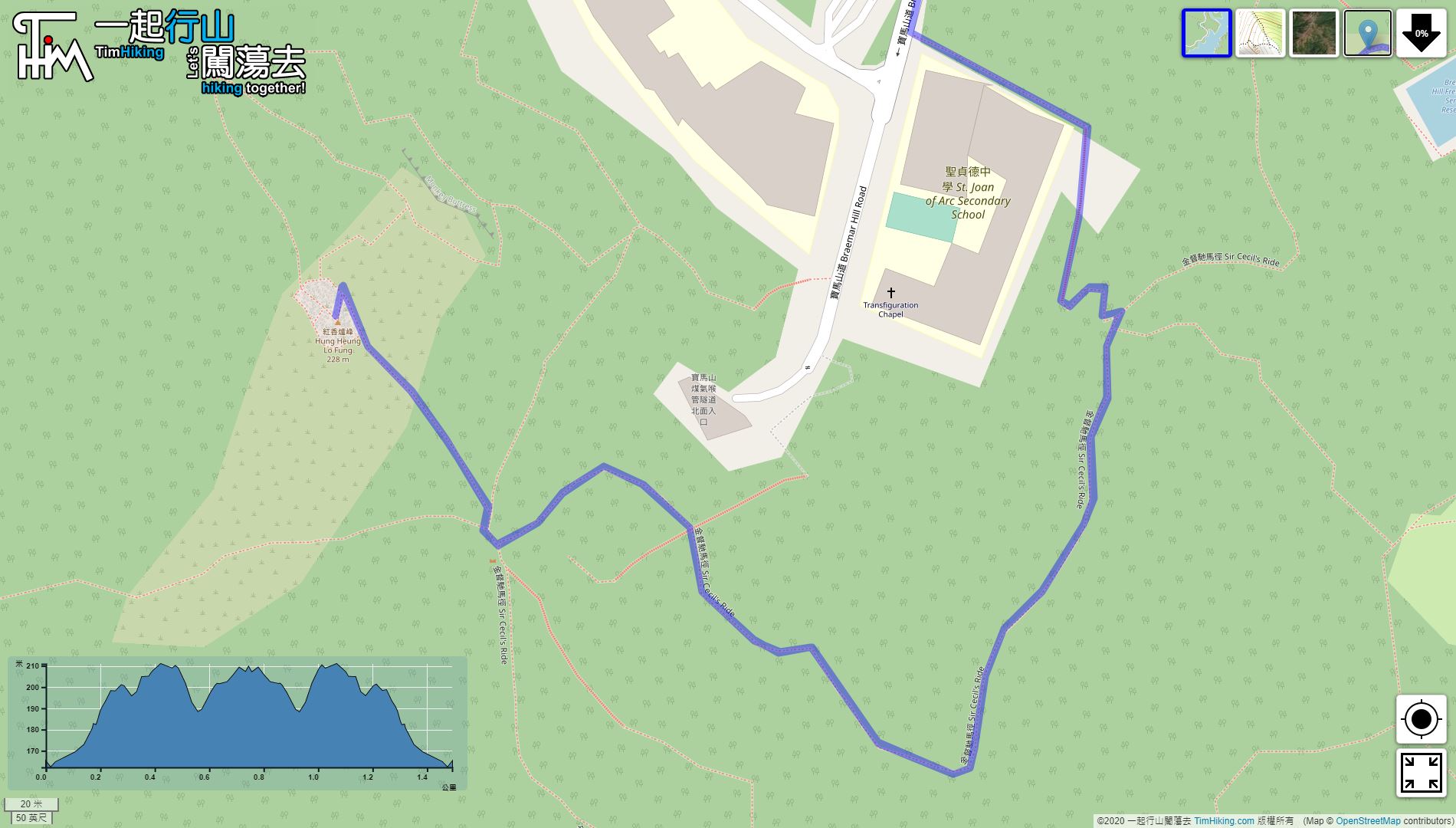 「紅香爐峰」路線地圖