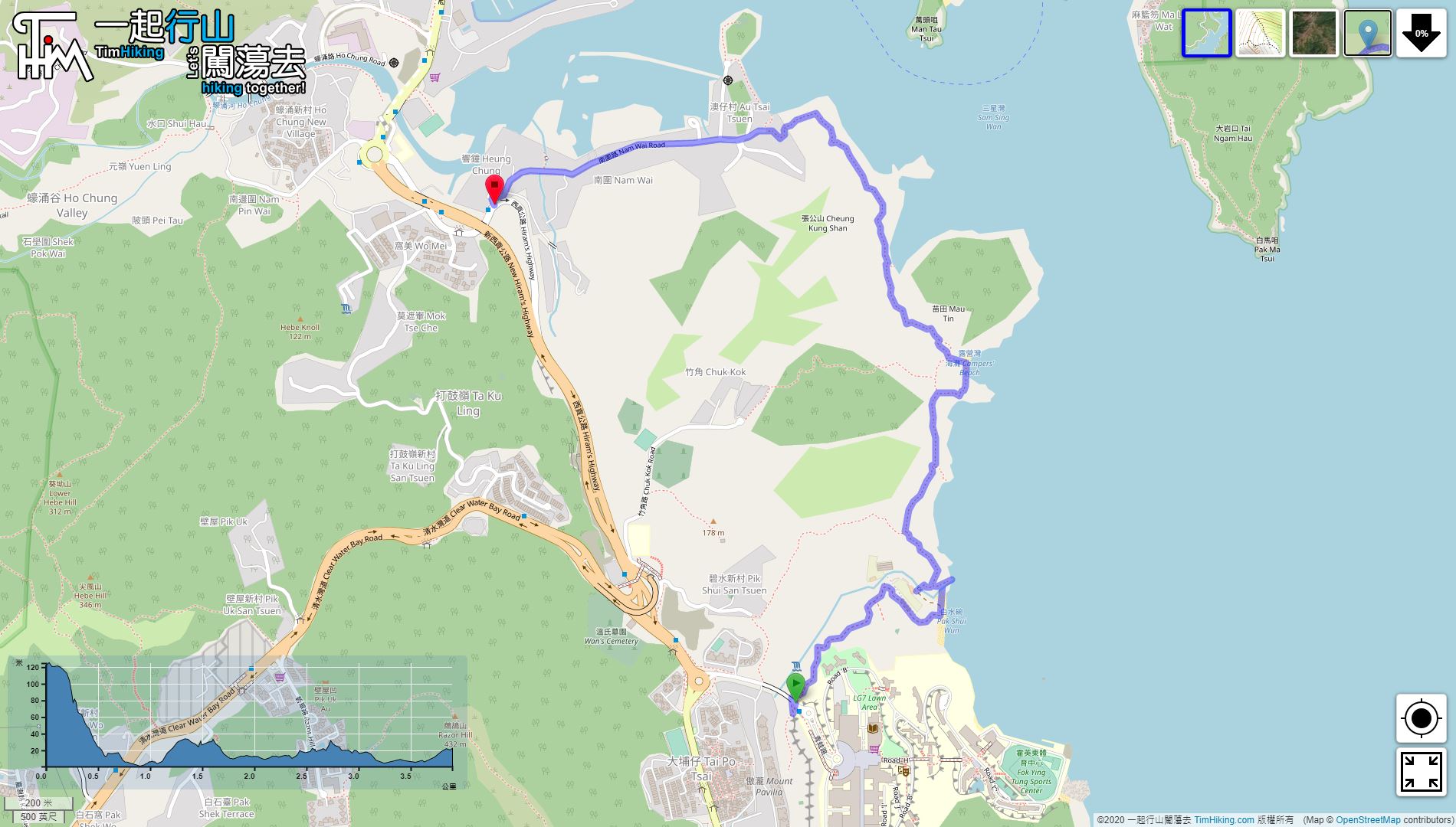 “白水碗 露营湾 (2020旧线)”路线地图