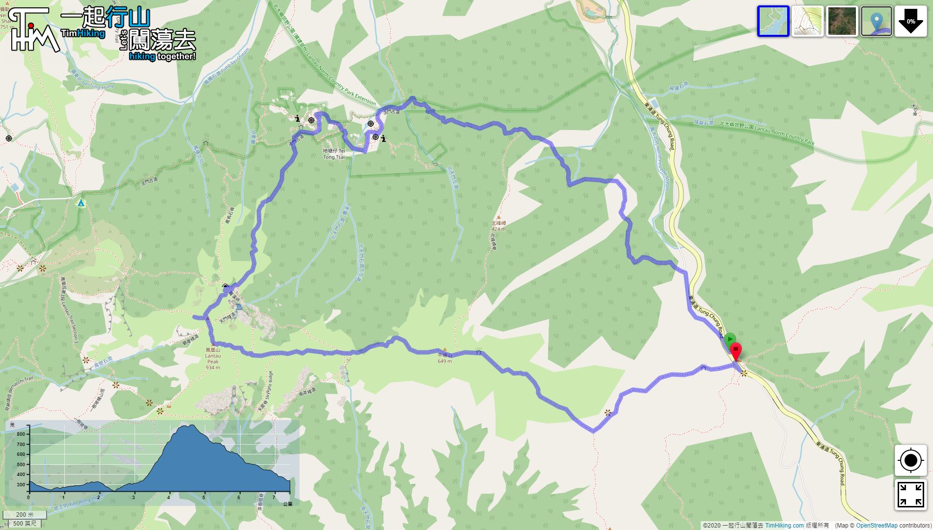 「Law Hon Ridge, One Tree Cave, Lantau Peak」路線Map