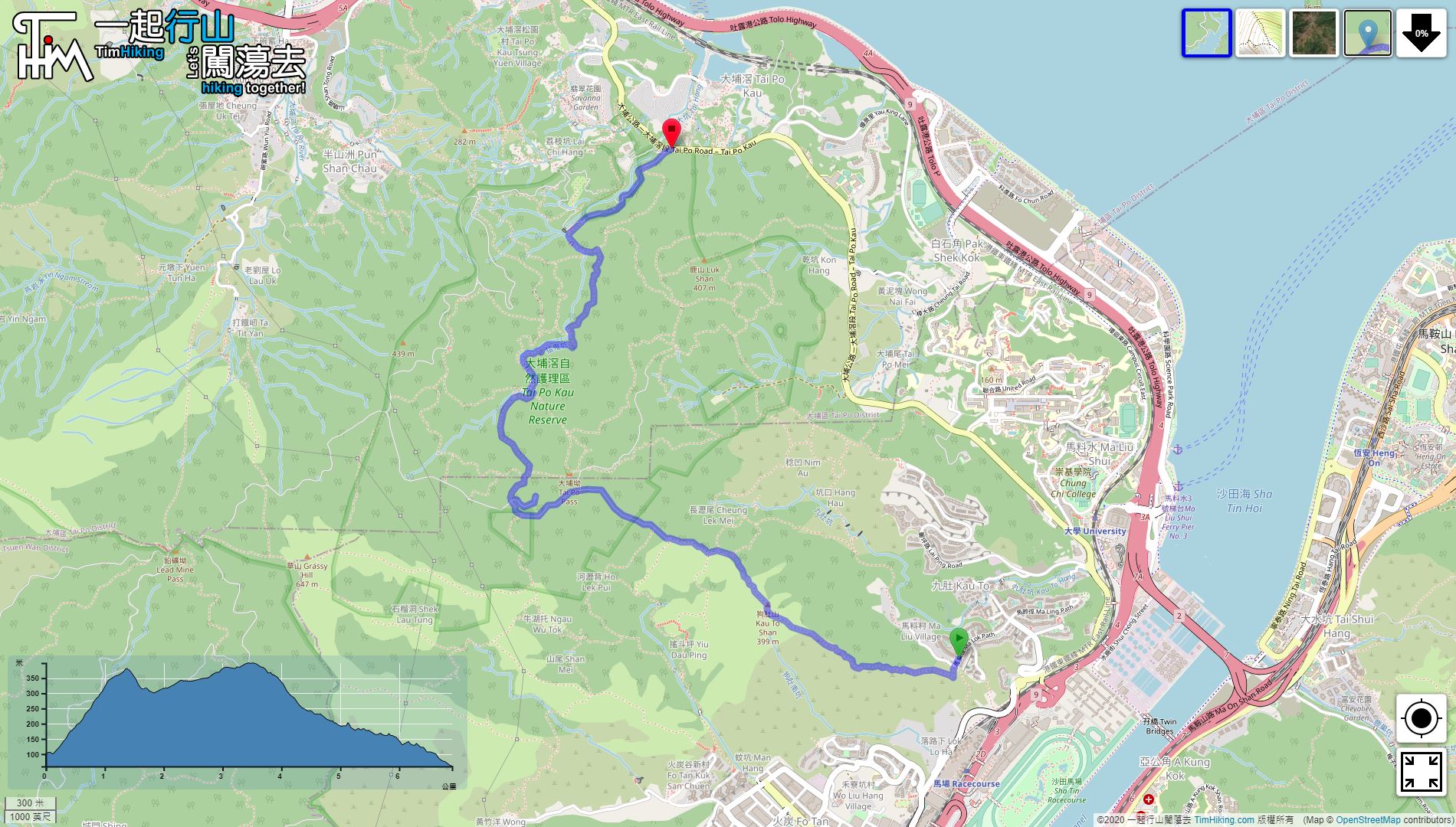 「Cove Hill Tai Po Kau」路線Map