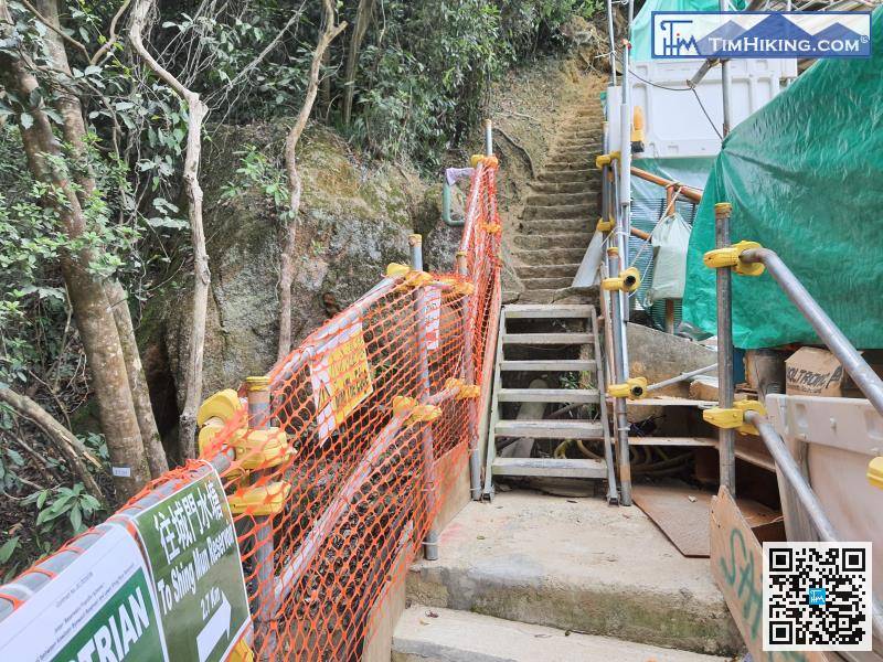 Step up the stairs and enter the real mountain trail.