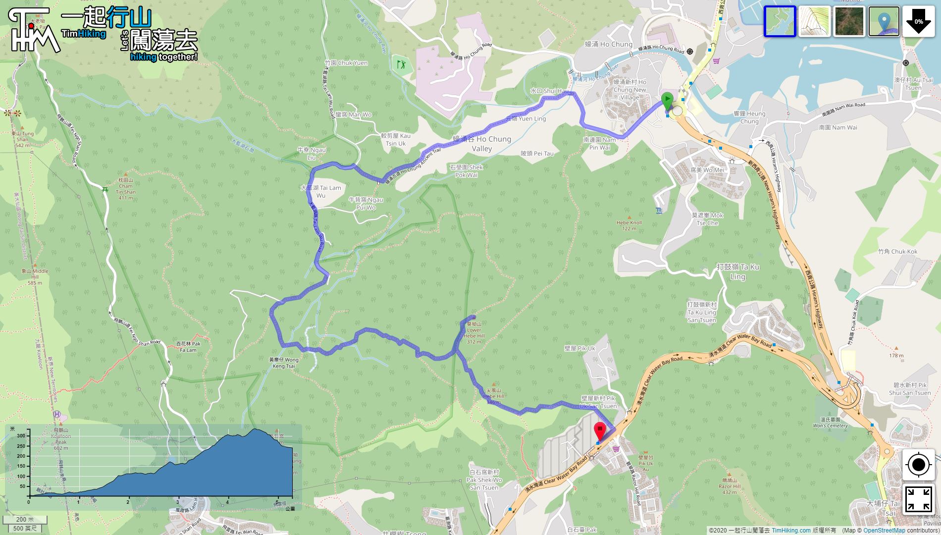 「Kwai Au Shan, Hebe Hill」路線Map
