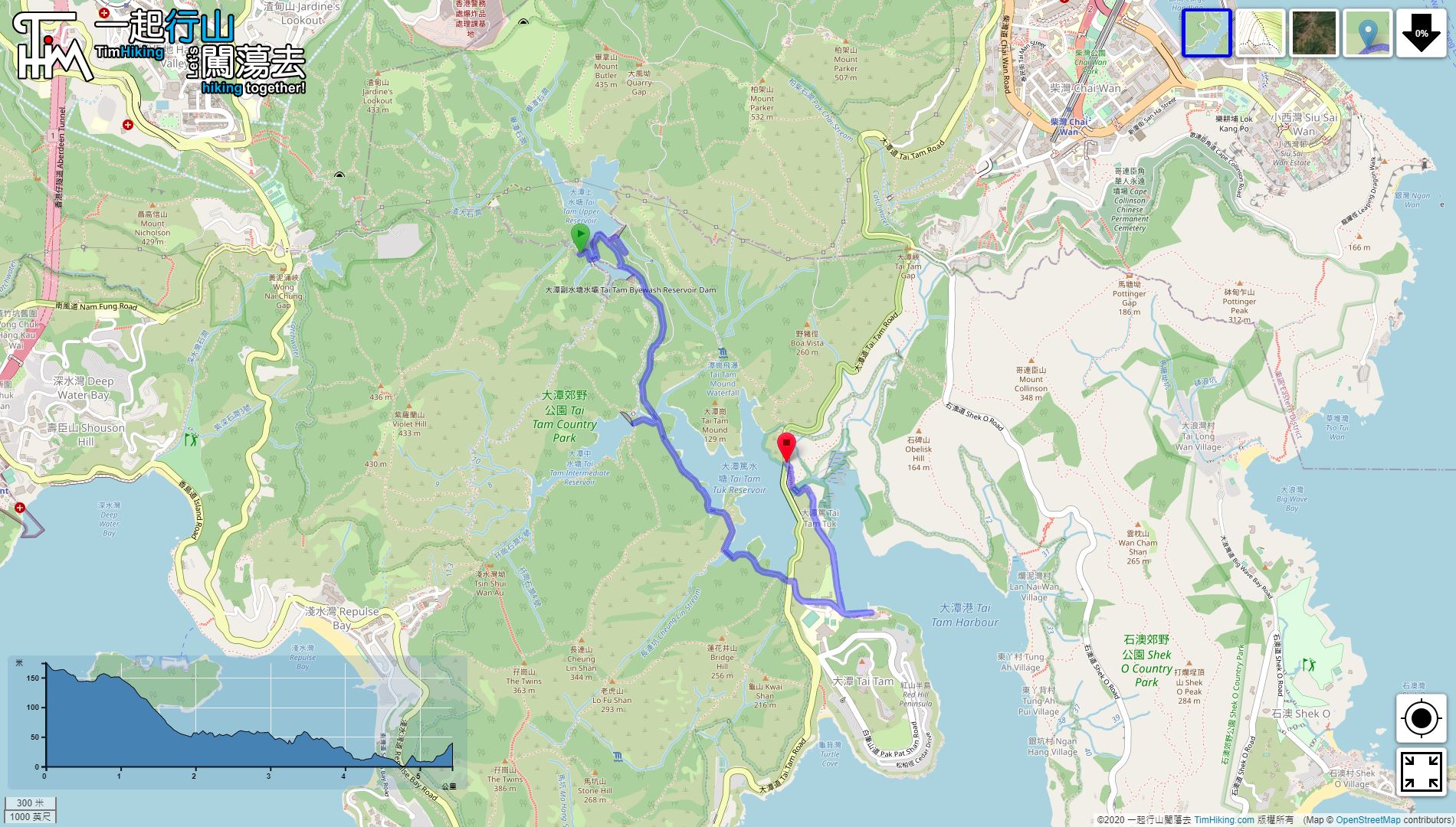 「Tai Tam Waterworks Heritage Trail」路線Map