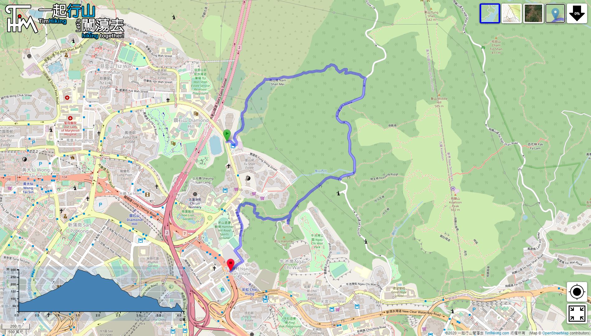 「Nam Shan, Hammer Hill」路線Map