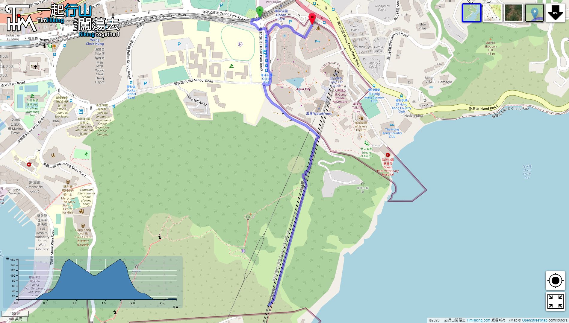 “海洋公园缆车救援径”路线地图