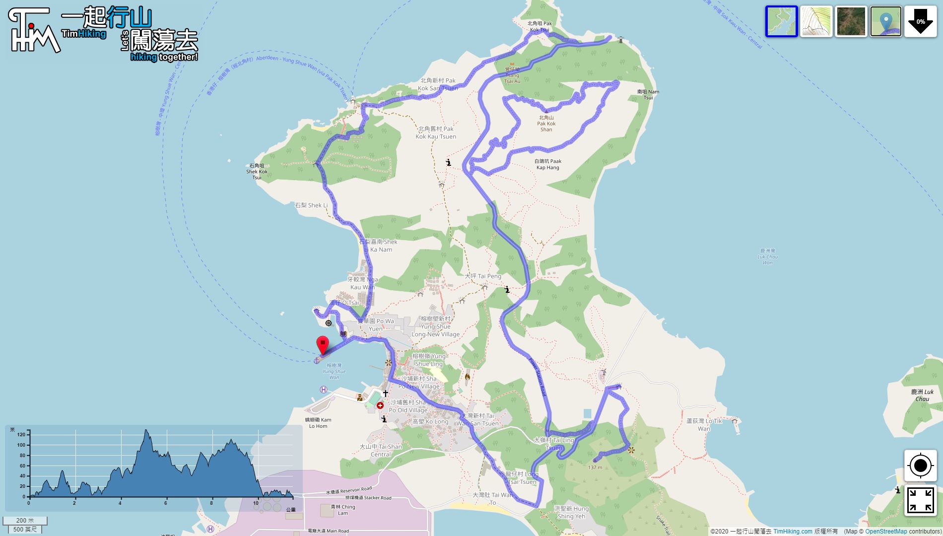 “南丫岛 北角山 137山头”路线地图