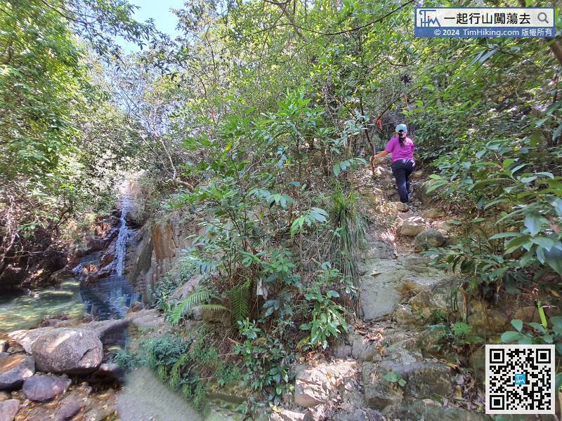留意水潭的右边有小径，可经山路绕过水潭，不用经水道攀岩而上。