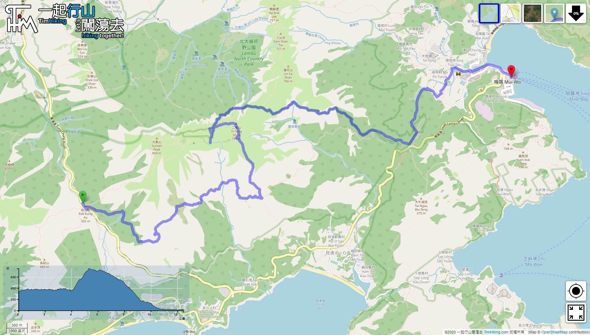 「Ching Lung Ridge, Nam Shan Ancient Trail」路線Map
