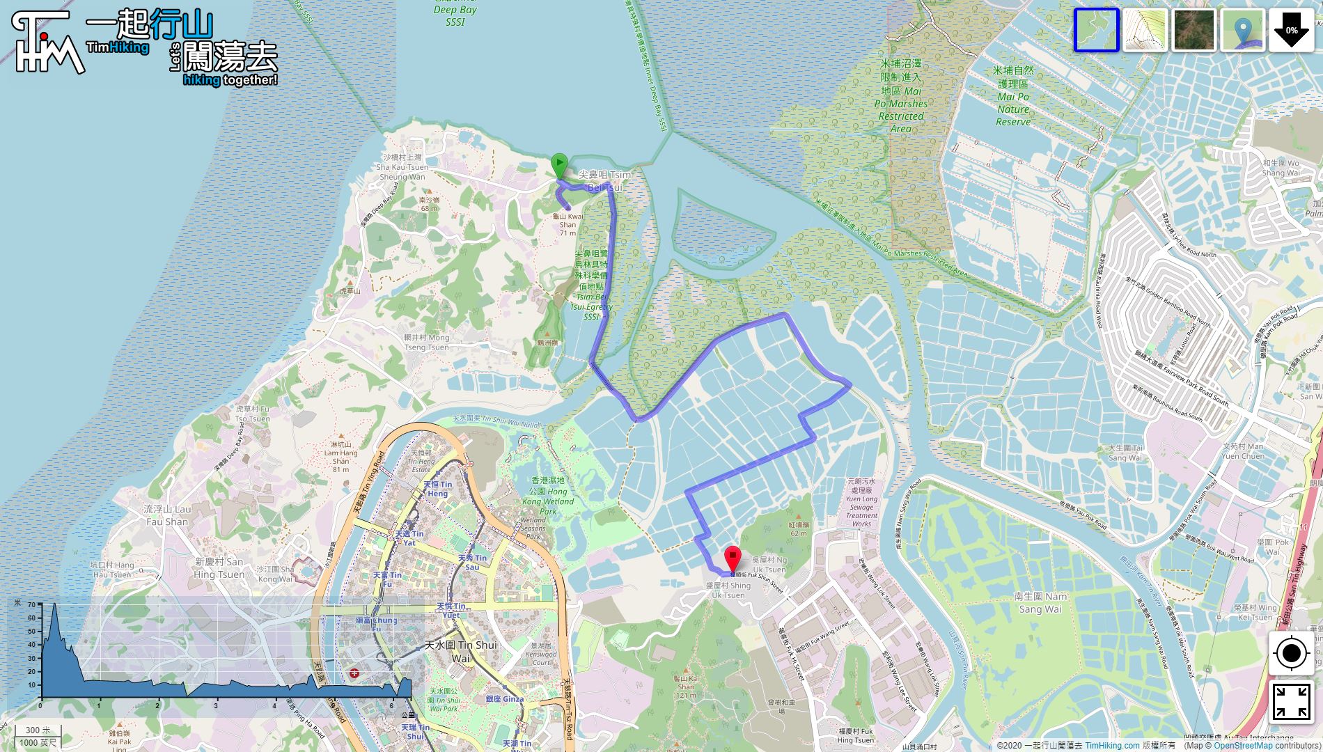 「Tsim Bei Tsui, Kwai Shan」路線Map
