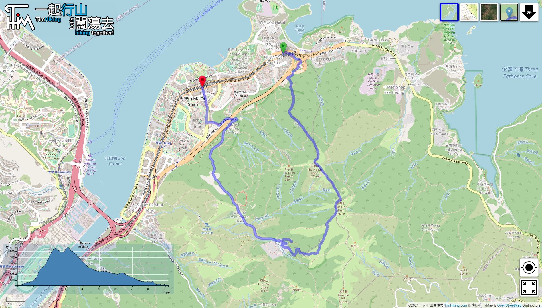 “马尾脊 矿场外脊”路线地图