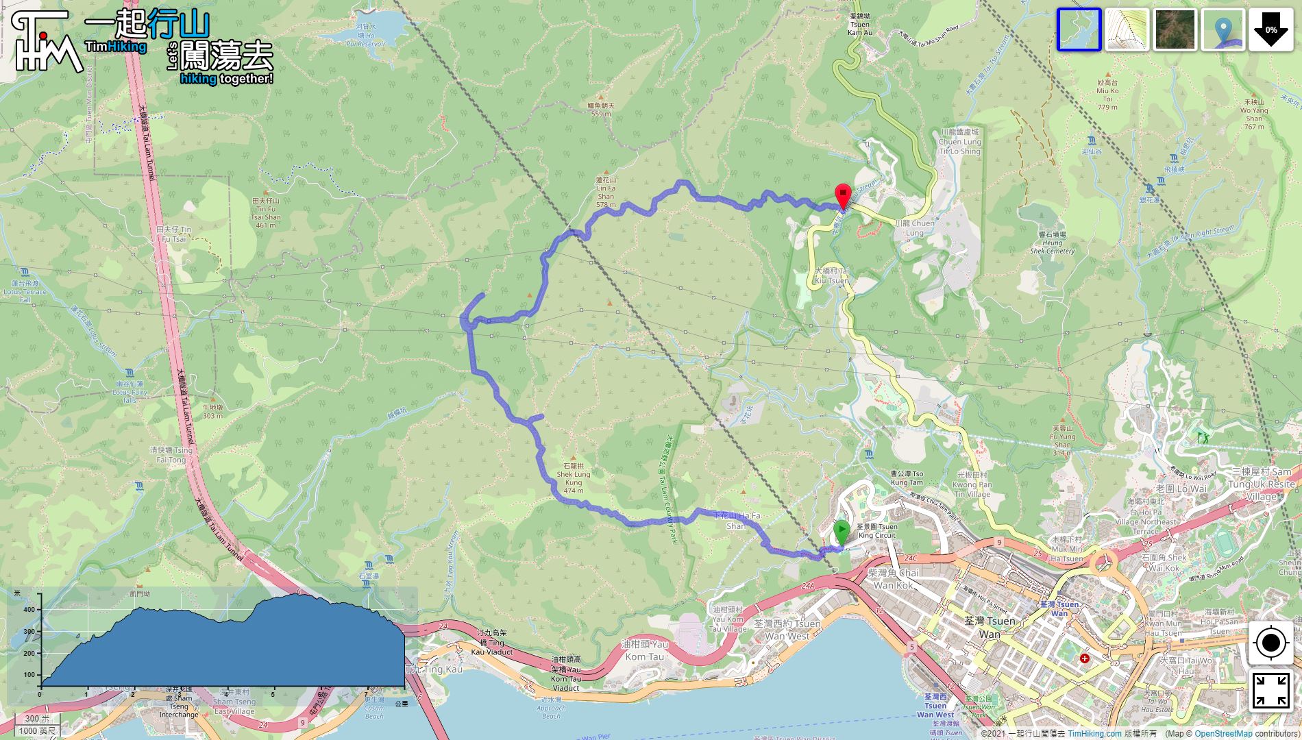 「Shek Lung Kung, Sheung Tong, Pak Shek Kiu」路線Map