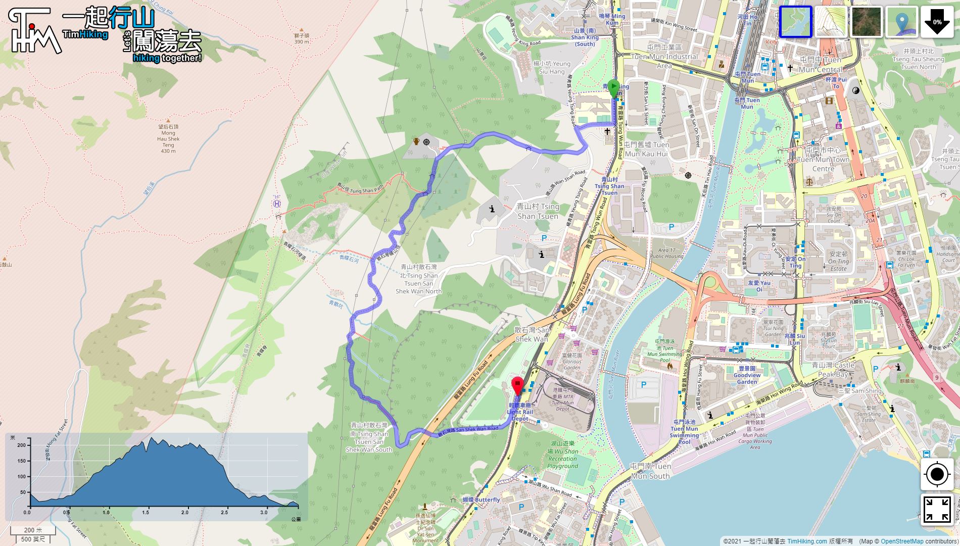 「Tsing Shan Monastery Path, San Shek Wan Mountainside Path」路線Map