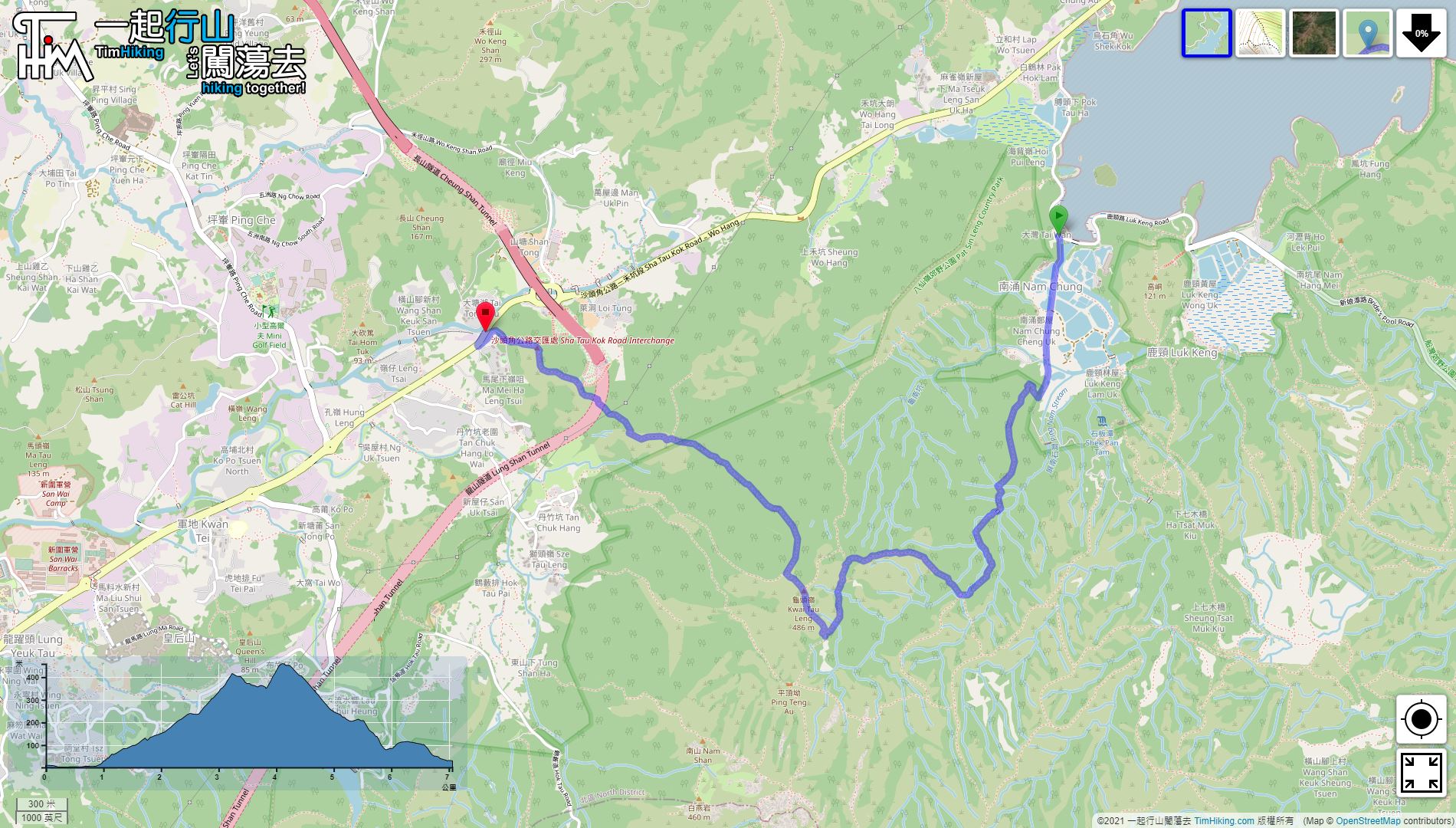 「Lam Chung, Kwai Tau Leng, Princess Hill」路線Map