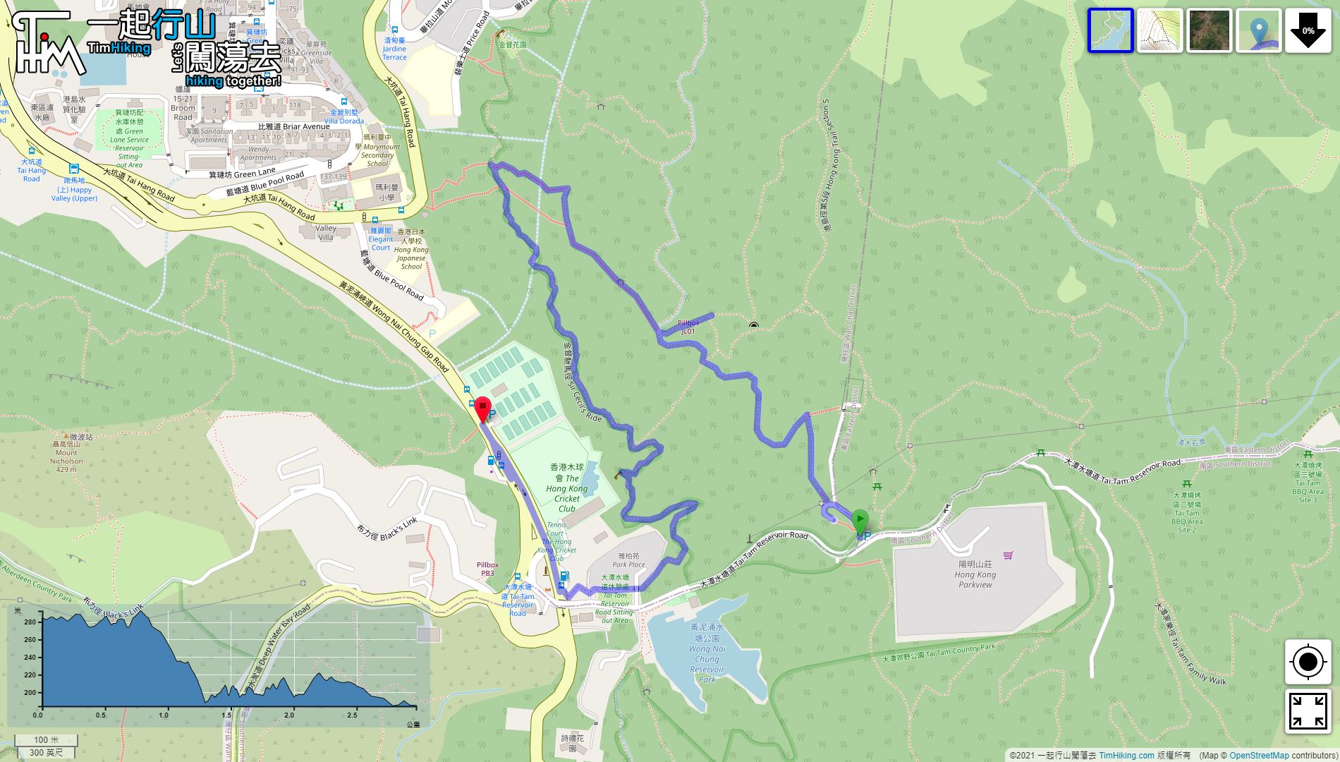 「Wong Nai Chung Gap Trail」路線Map