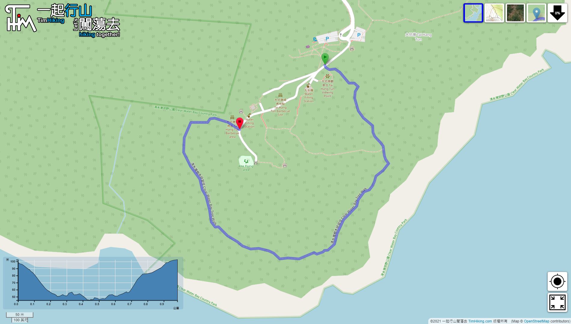 “大坑墩 清水湾树木研习径”路线地图