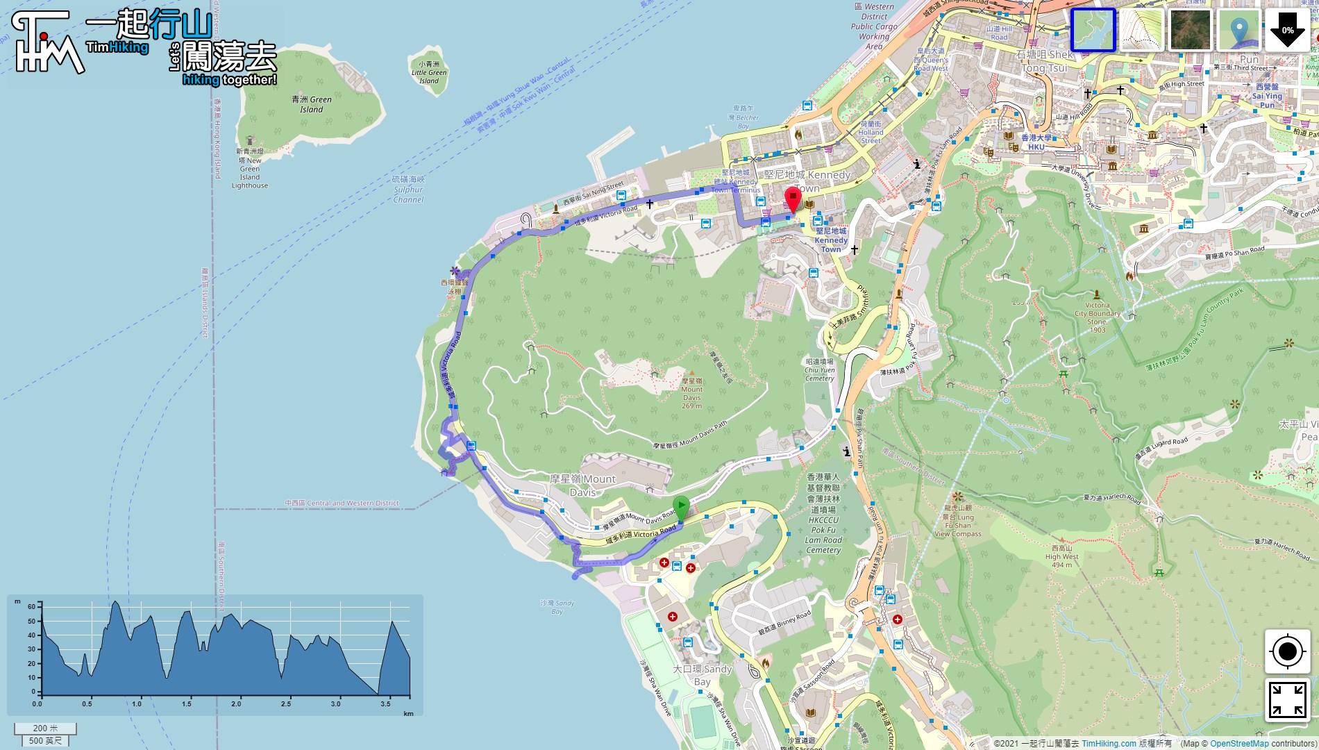 「Sai Wan Swimming Shed, Sandy Bay Swimming Shed, Jubilee Battery」路線Map
