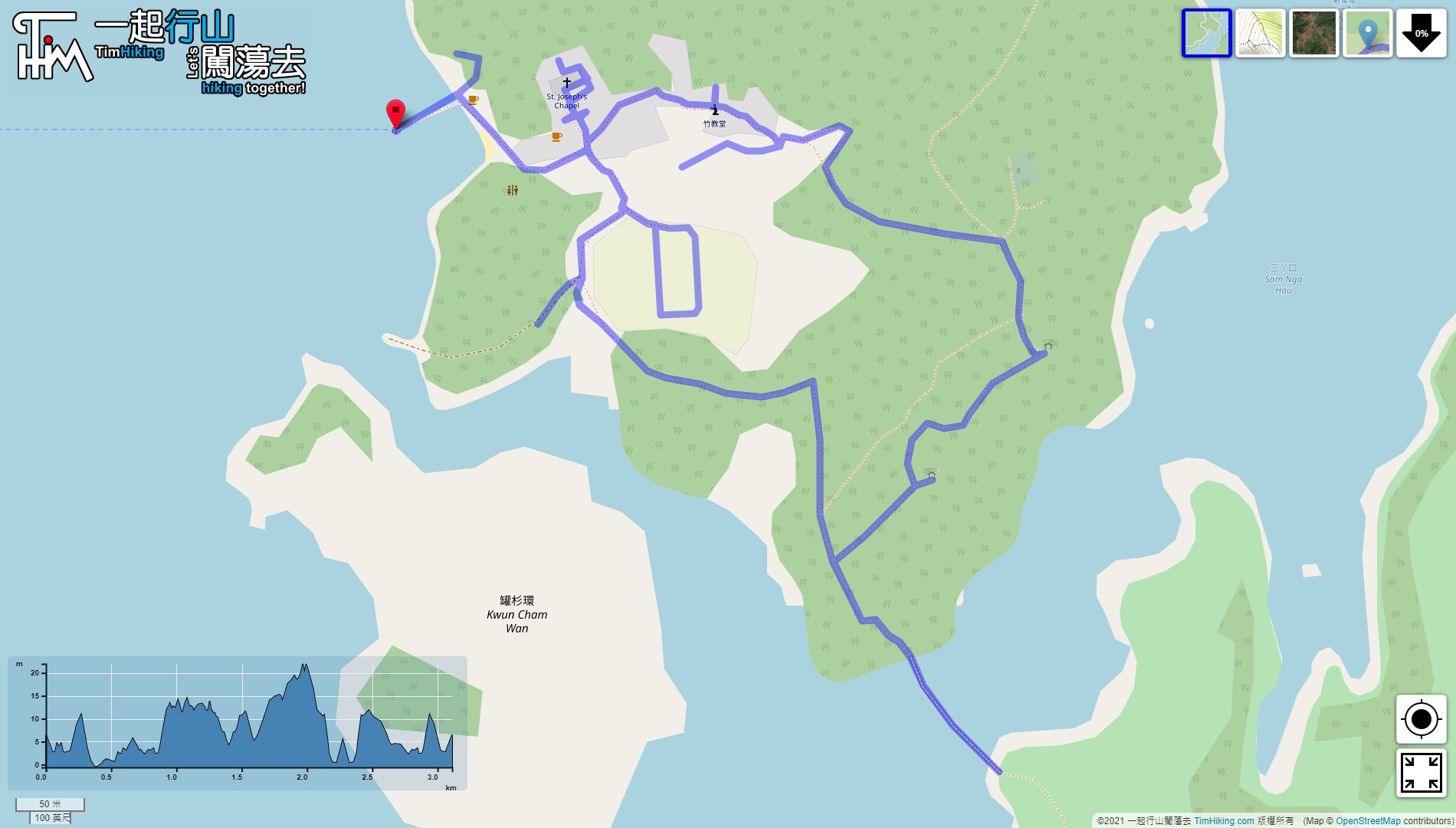「Yim Tin Tsai, Kau Sai Chau」路線Map