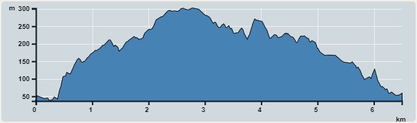 Ascent : 320m　　Descent : 299m　　Max : 301m　　Min : 37m<br><p class='smallfont'>The accuracy of elevation is +/-30m