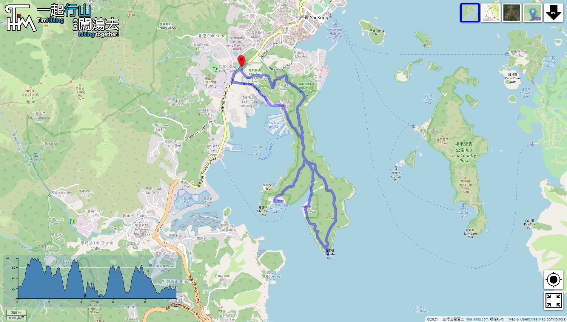 「Pak Ma Tsui, Ma Lam Wat, Trio Beach」路線Map