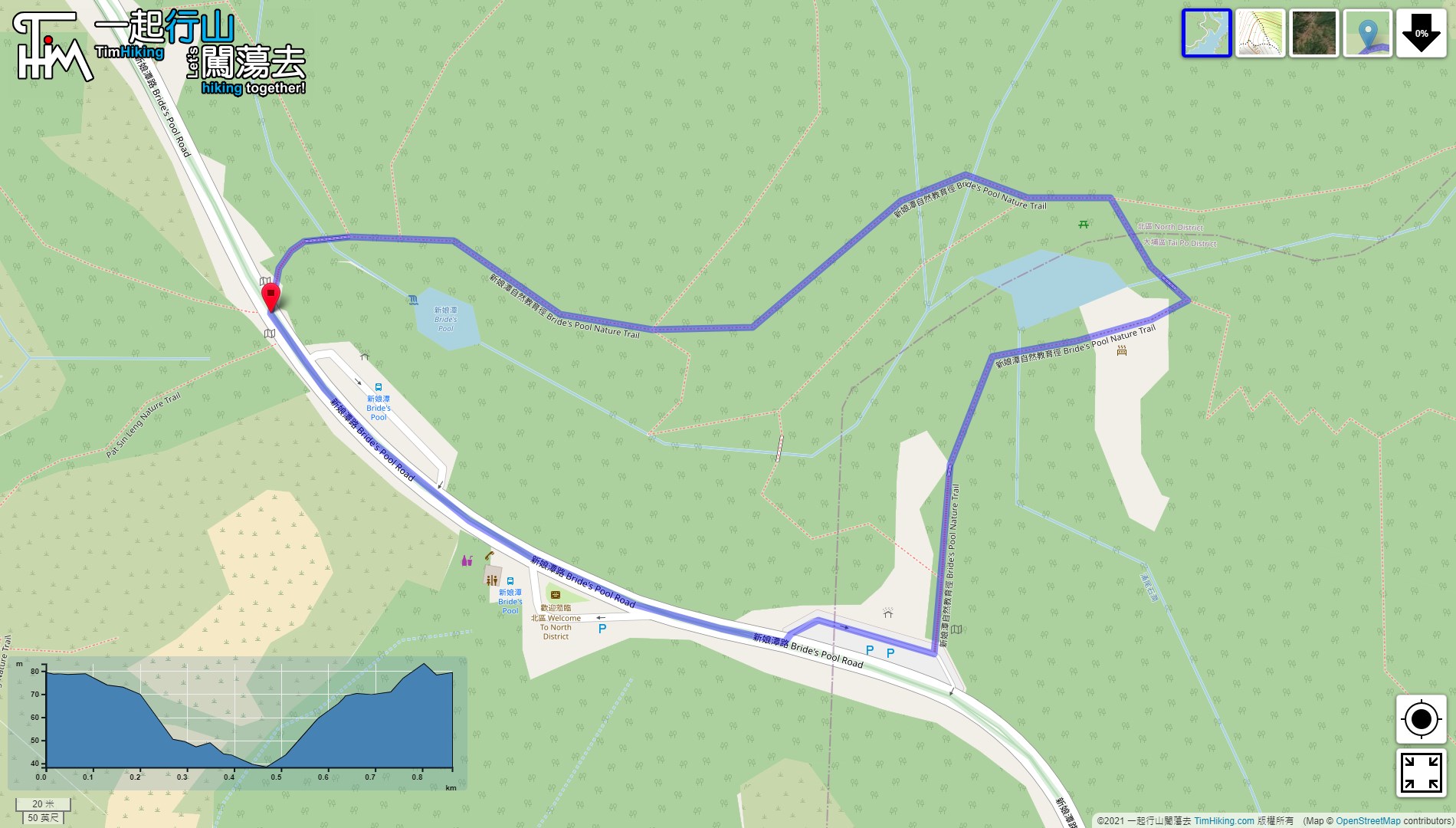 「Bride's Pool Nature Trail」路線Map
