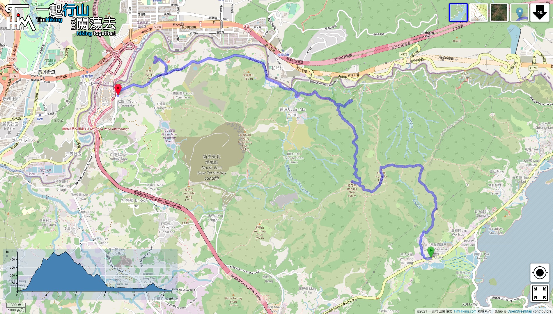 「Ma Tseuk Leng, Robin's Nest, Lin Ma Hang Mine」路線Map