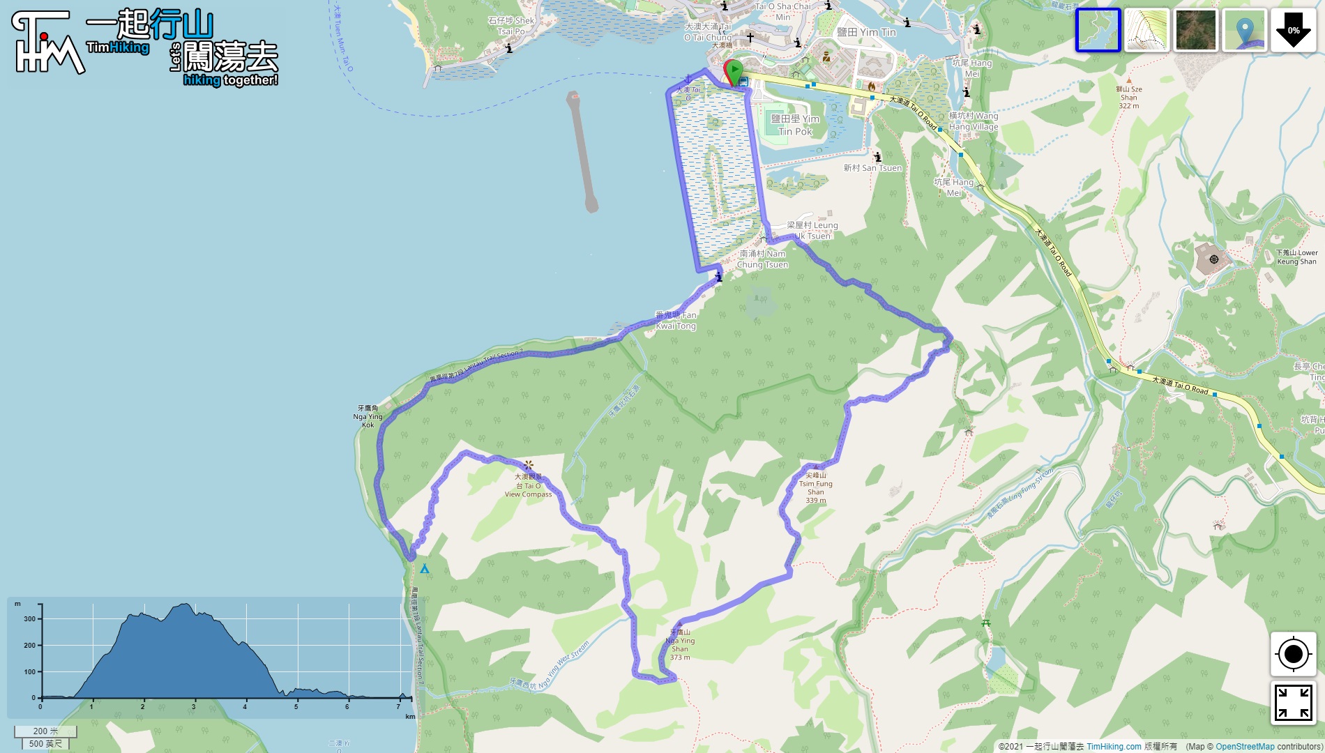 「Tsim Fung Shan, Nga Ying Shan」路線Map