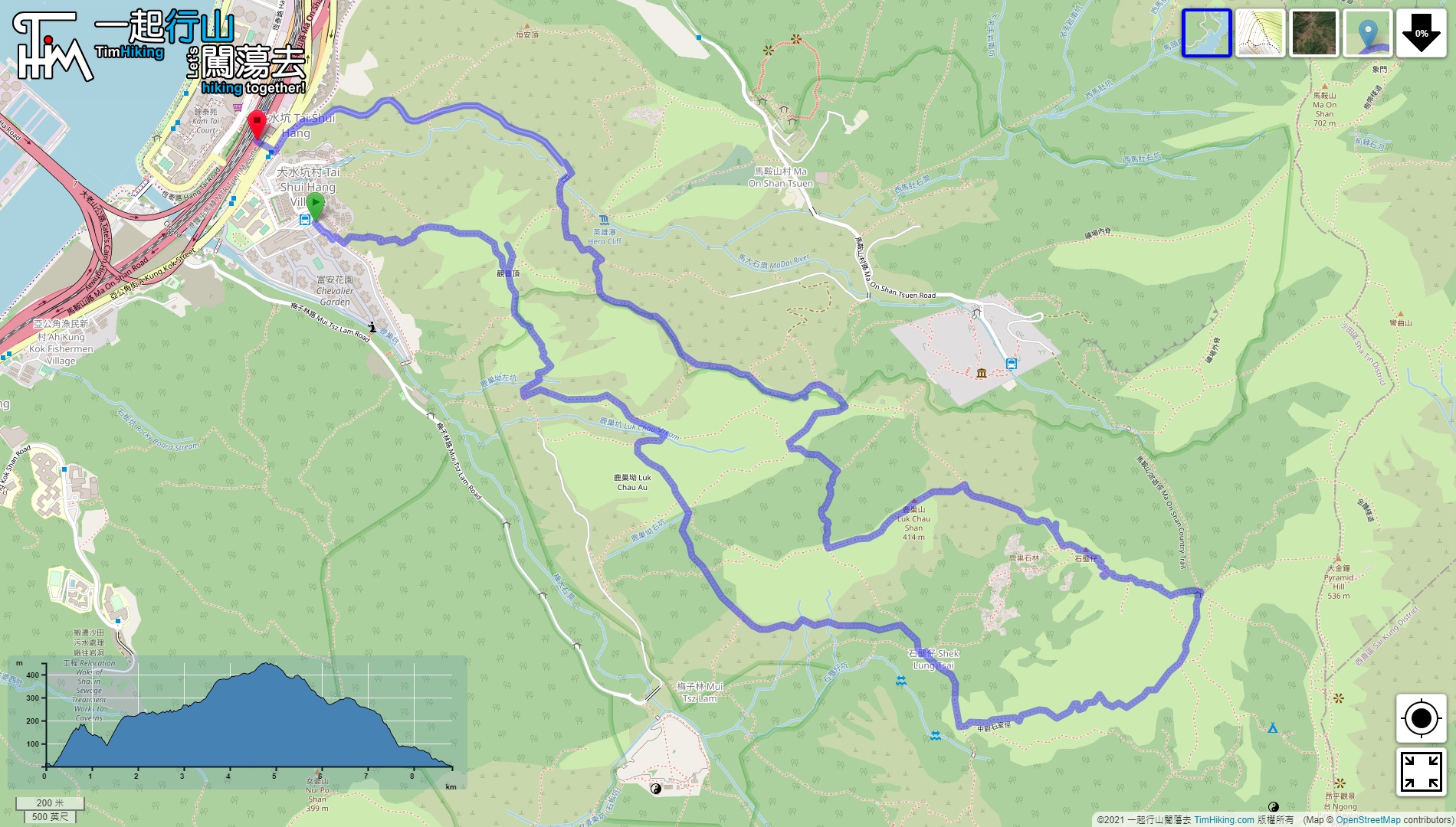 「Kwun Yam Teng, Luk Chau Shan」路線Map