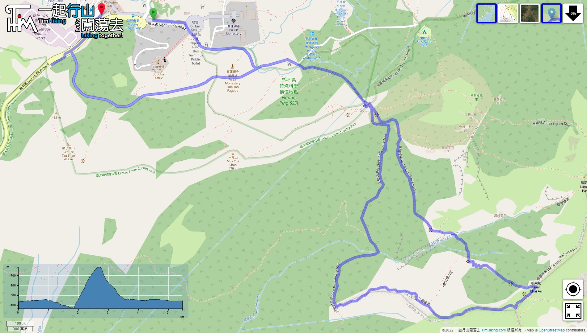 「One Tree Ridge, Ngong Ping Old Mountain Door」路線Map