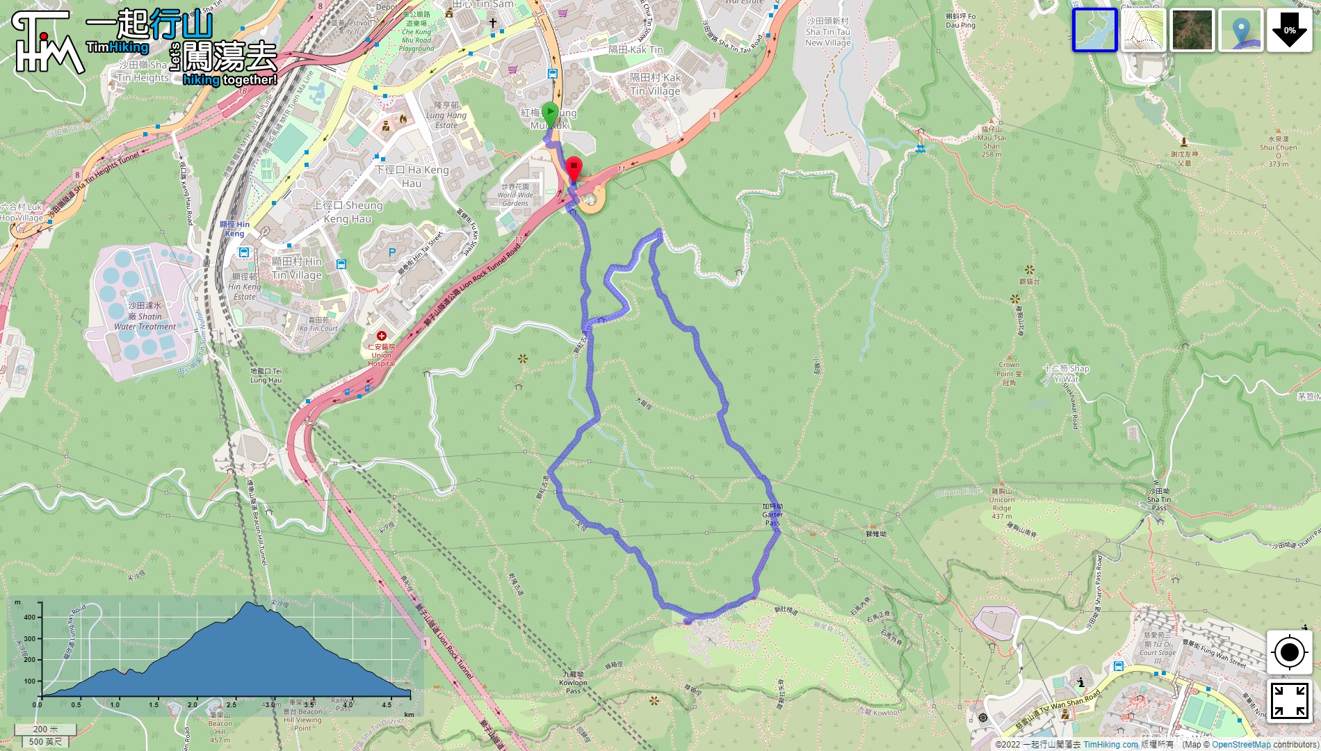 「Lion Rock, Sam Cha Path」路線Map