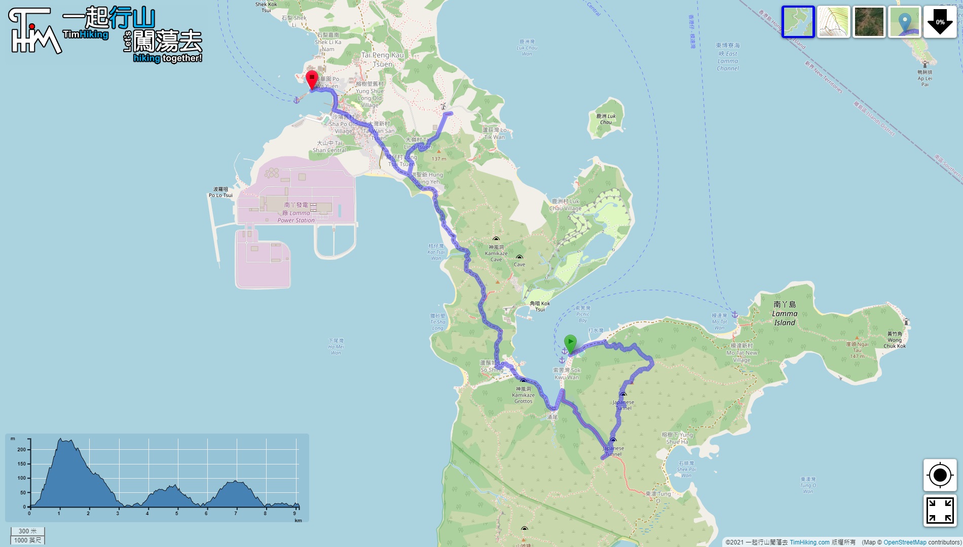 “菱角山 南丫岛大风车”路线地图