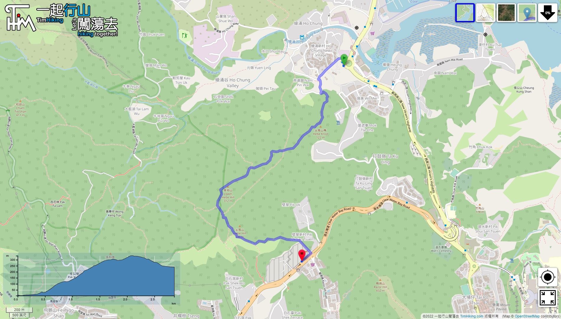 「Hebe Knoll, Kwai Au Shan, Hebe Hill」路線Map
