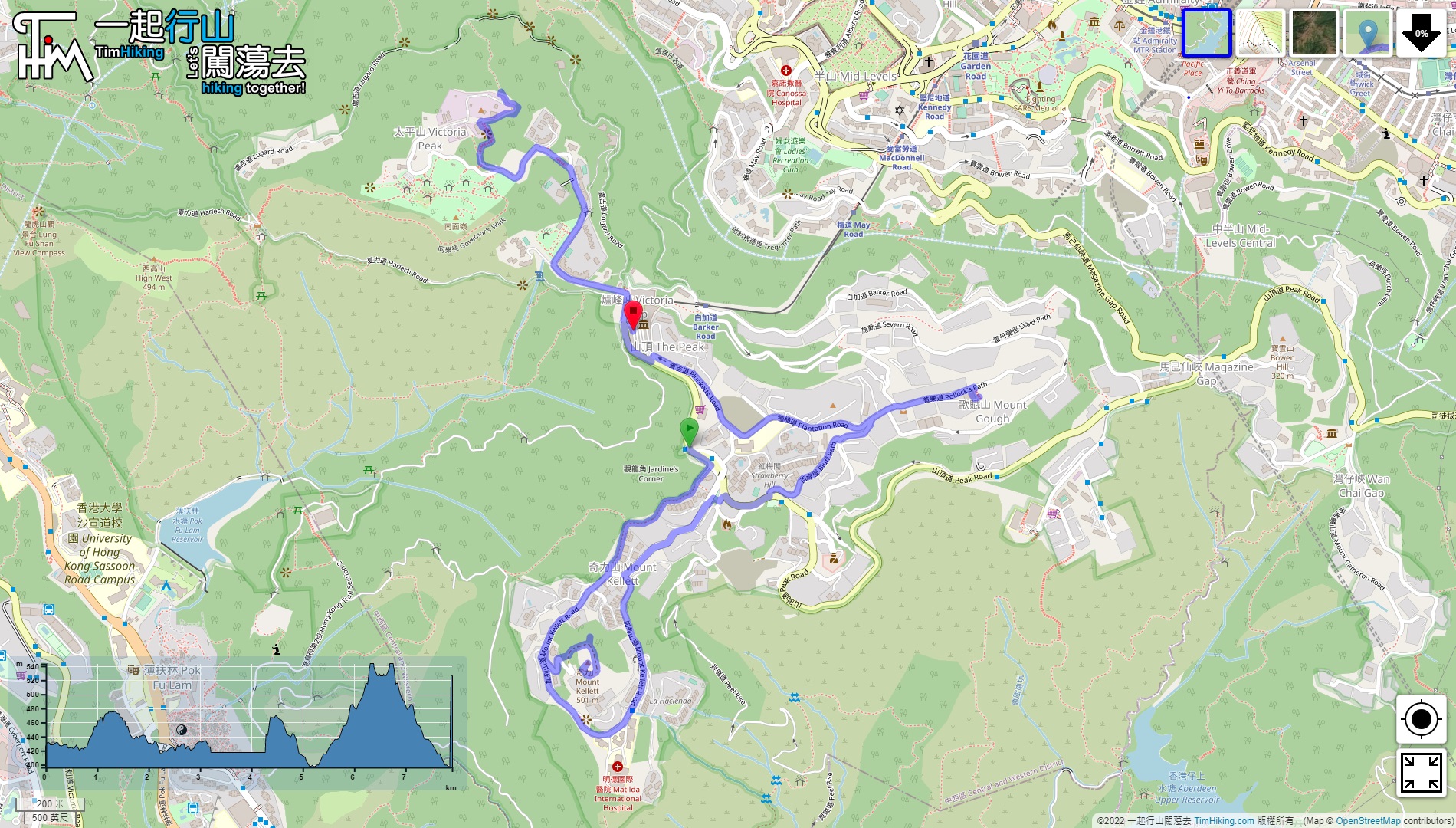 「Mount Kellett, Mount Gough, Victoria Peak」路線Map