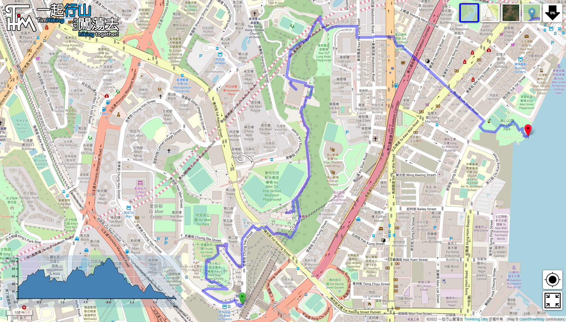 「No.12 Hill, Quarry Hill, Red Light Hill」路線Map