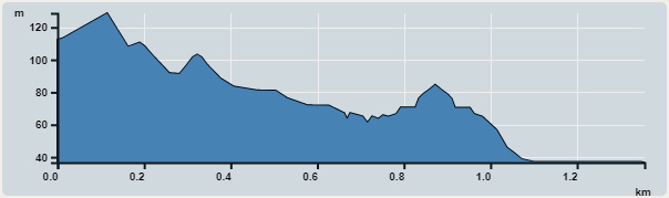 Ascent : 92m　　Descent : 93m　　Max : 129m　　Min : 37m<br><p class='smallfont'>The accuracy of elevation is +/-30m