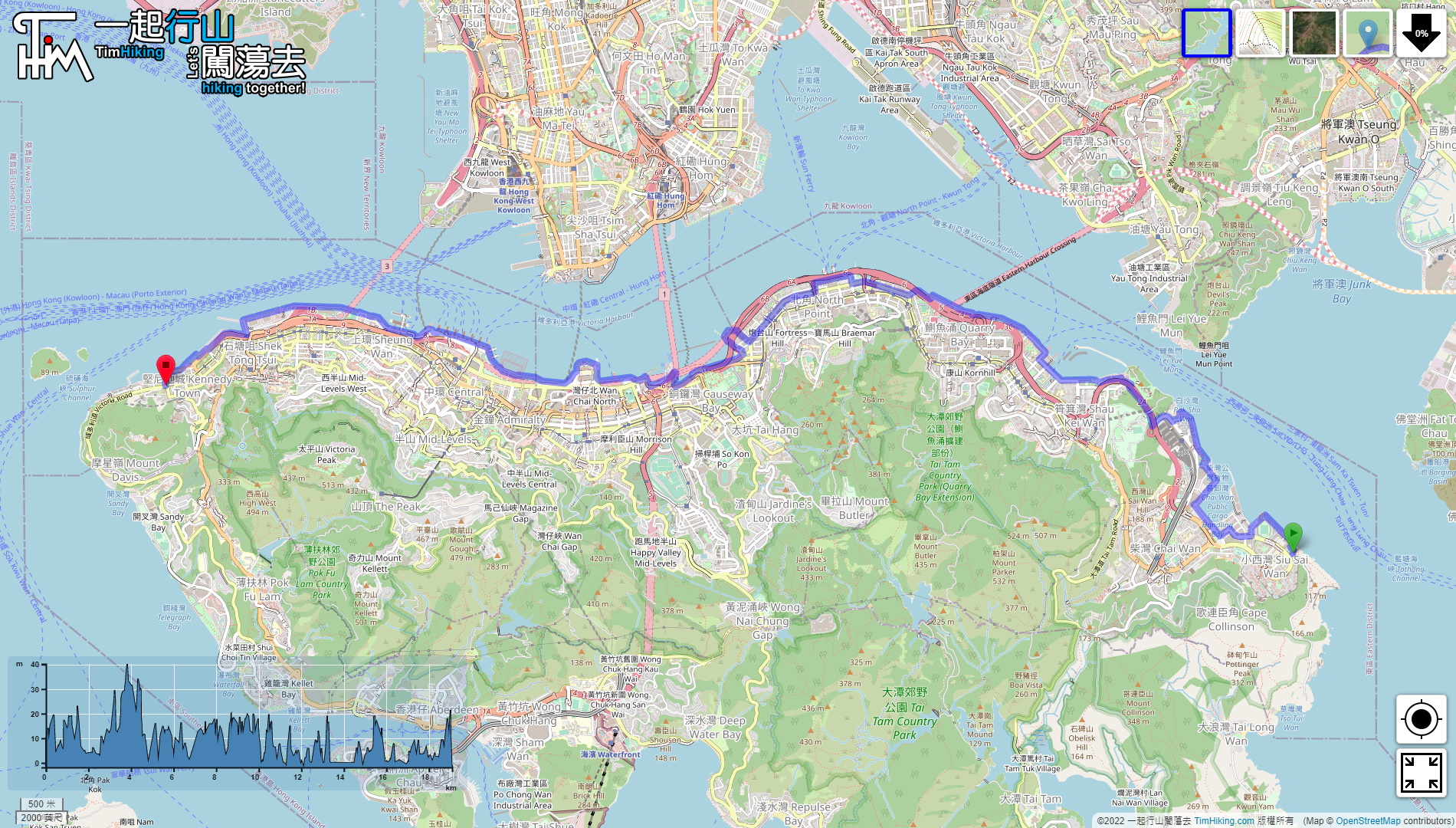 “环港岛第1段 东岸海滨公园”路线地图