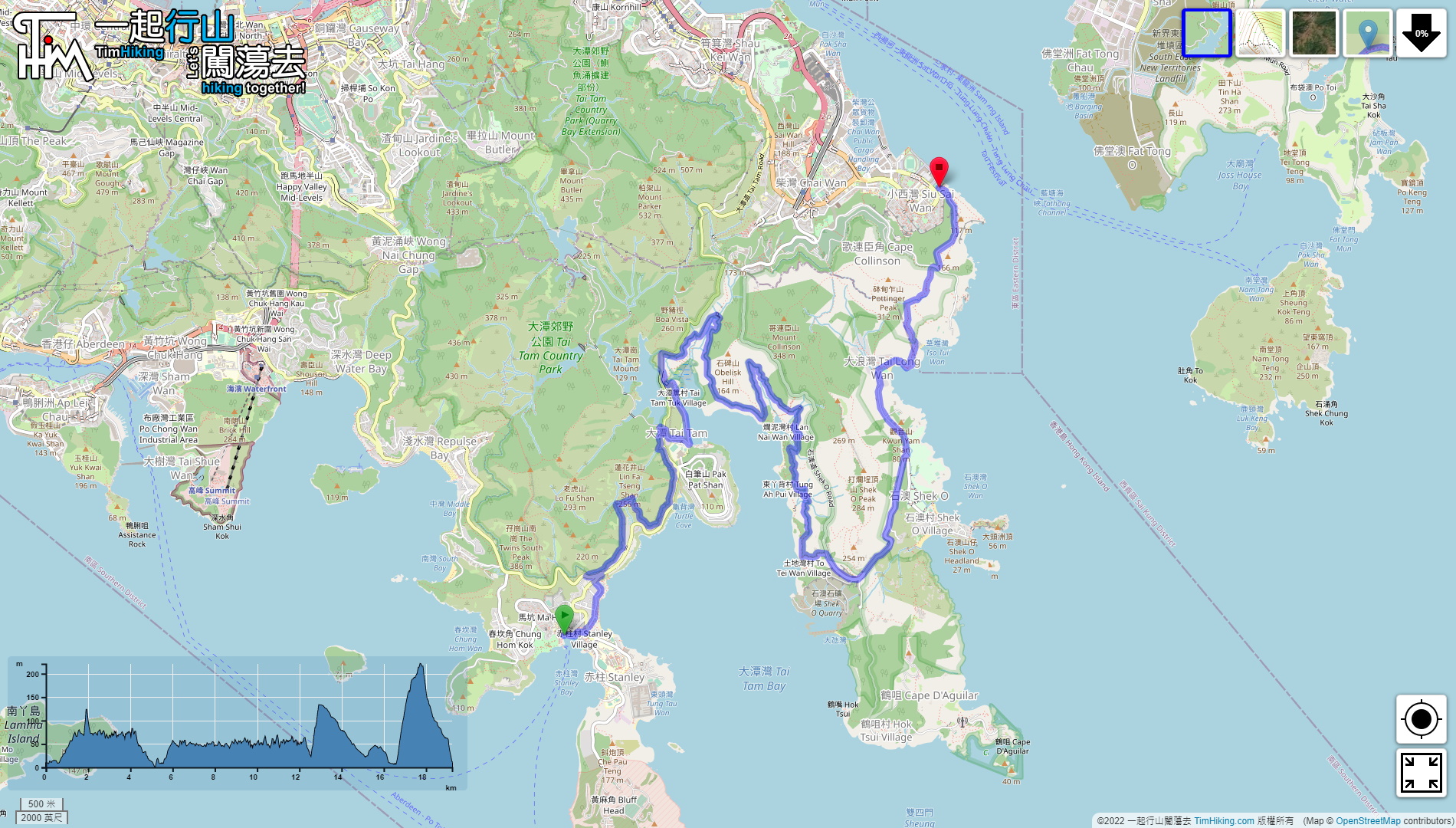“环港岛第3段 赤柱至小西湾”路线地图
